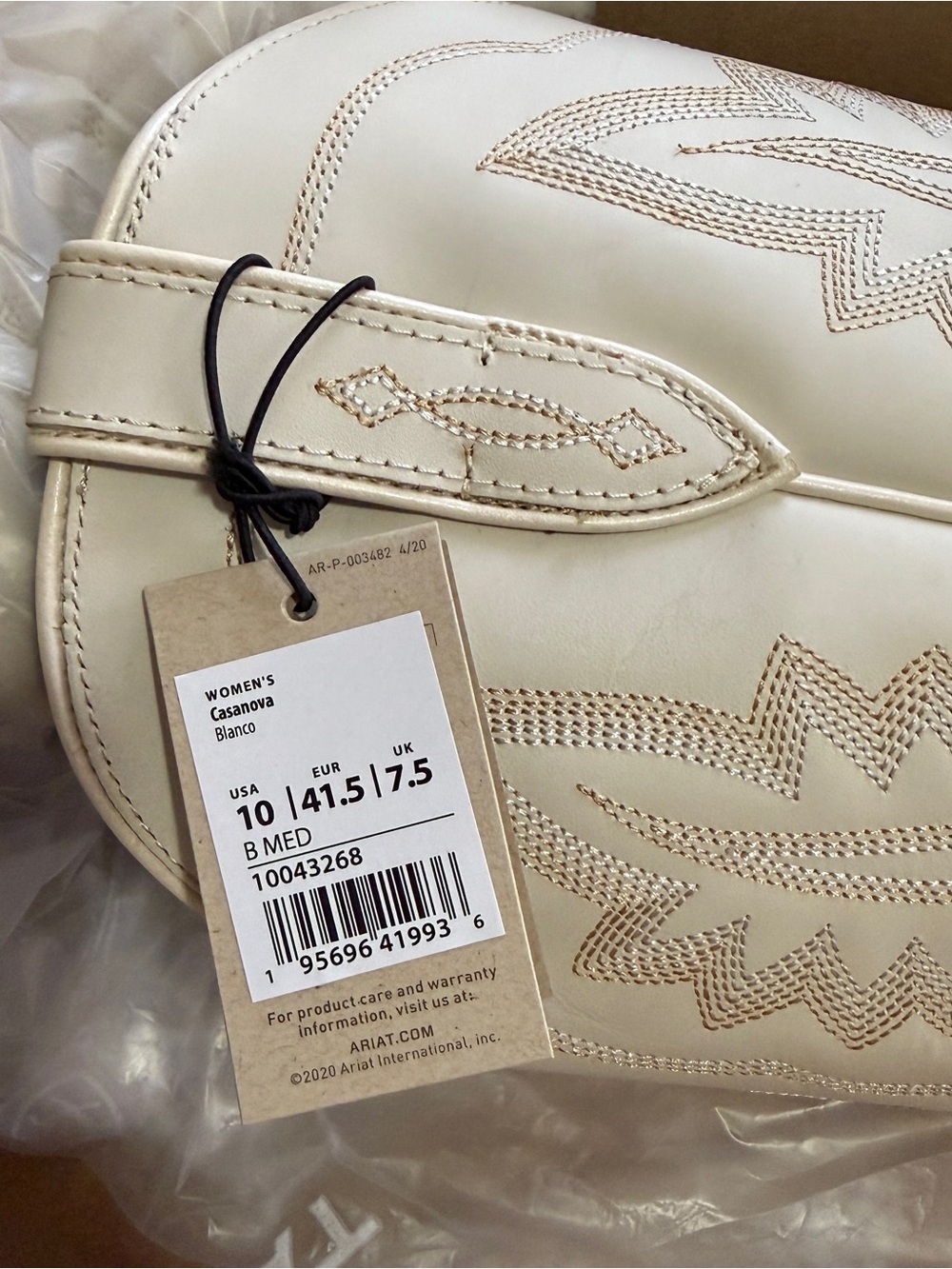 NWT Ariat Casanova X toe Blanco Ivory Cream Western Boots| Blanco Size 10 - Picture 14 of 16